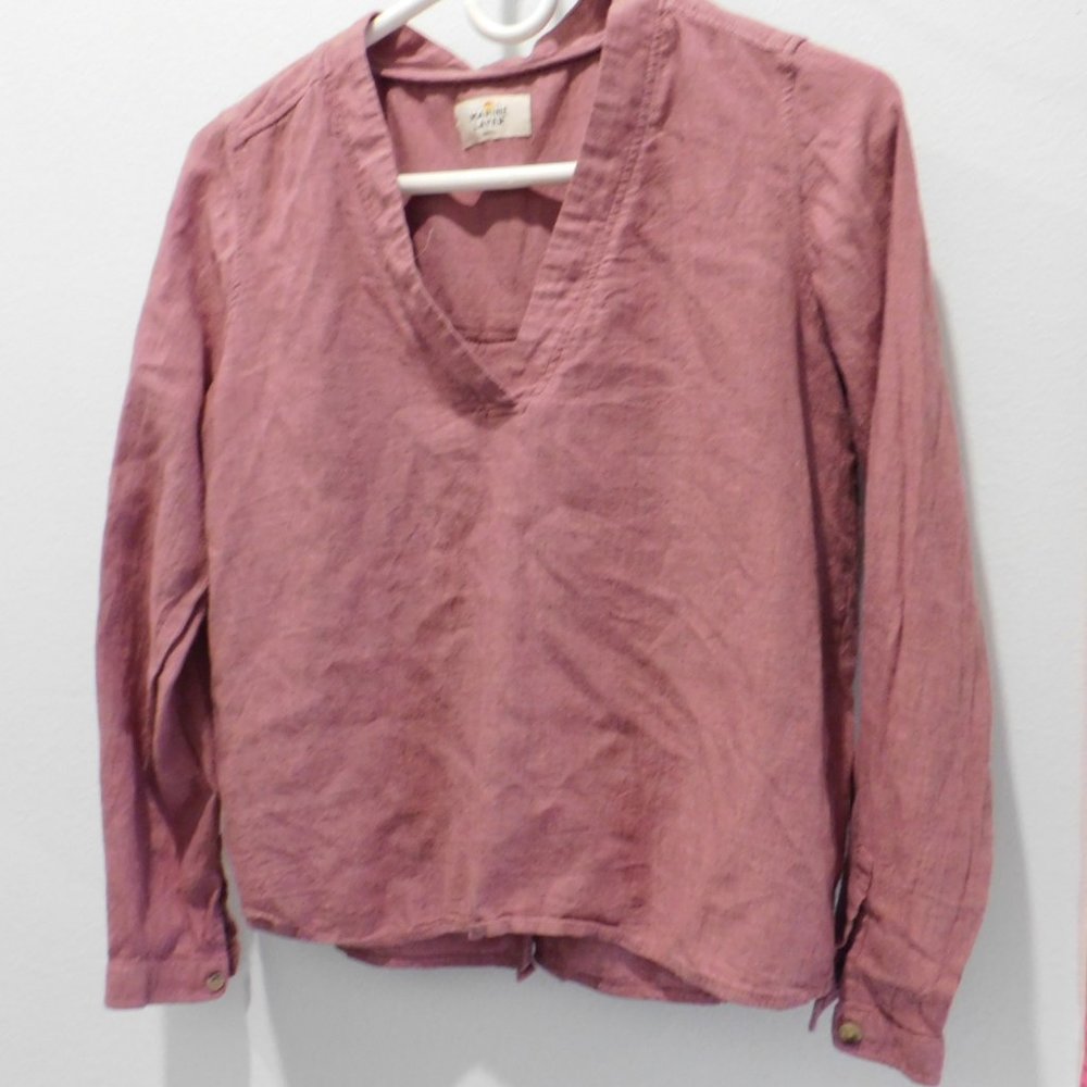 Marine Layer Pink Popover Top Long Sleeve Button Back Size S